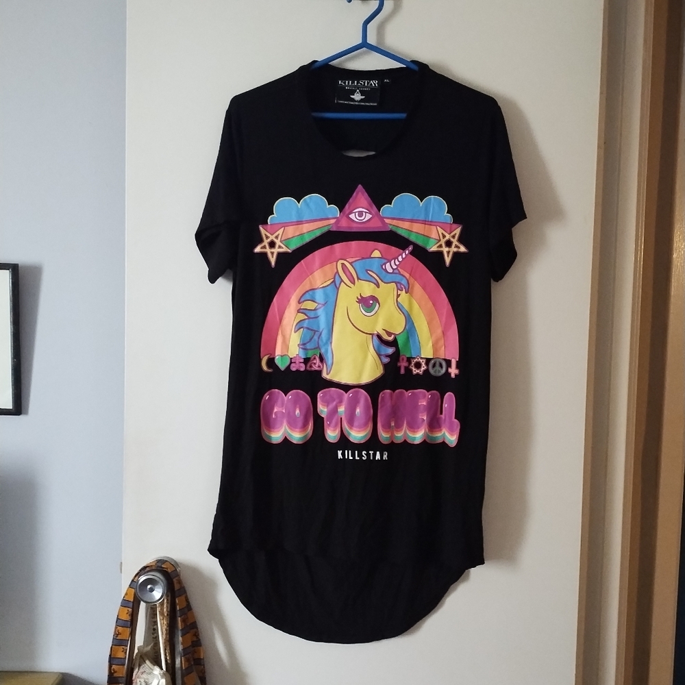Killstar Black Neon Unicorn Rainbow Graphic Tee